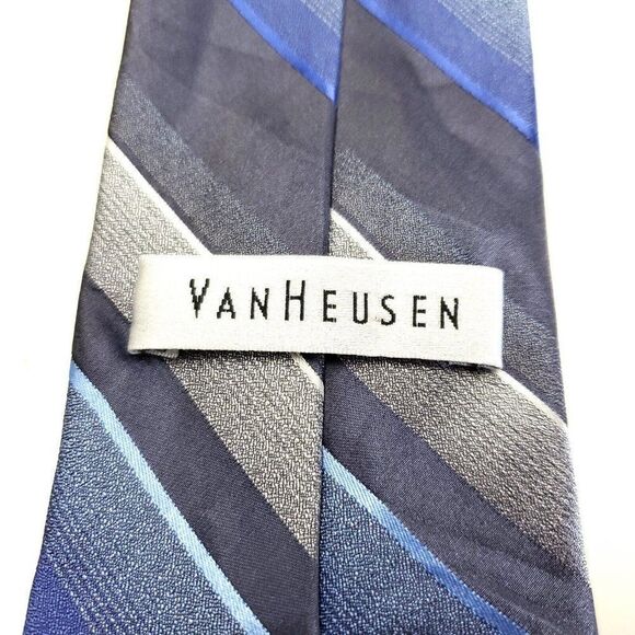 Van Heusen Blue Gray Striped Woven Silk Tie‎ - Picture 3 of 6